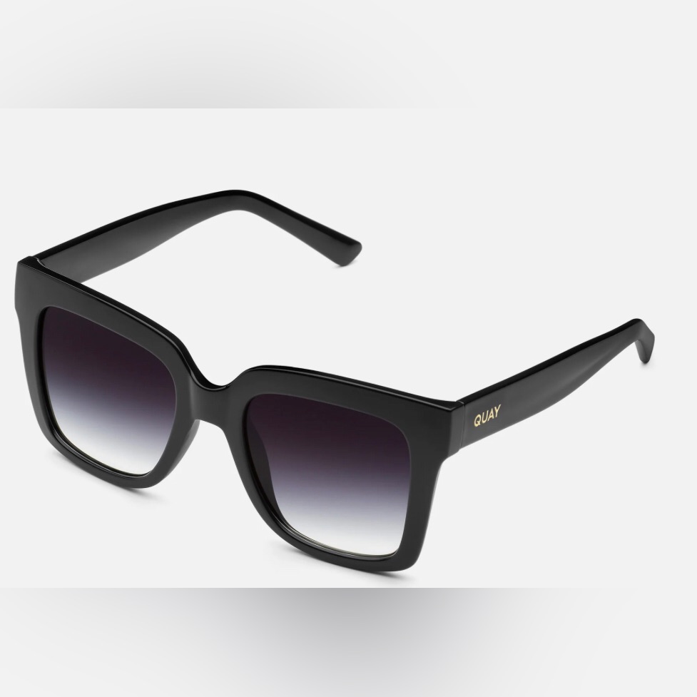 Quay Icy Oversized Square Black Frame Blackfade Lens Sunglasses With Pouch New